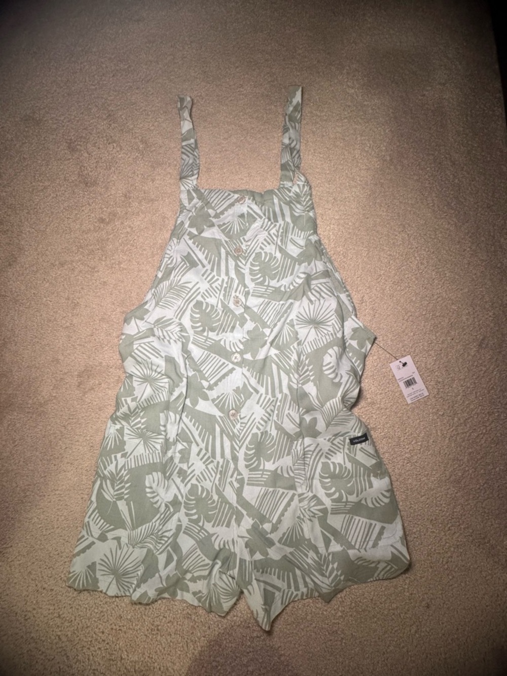 Volcom Women Green Tropical Print Romper Shorts